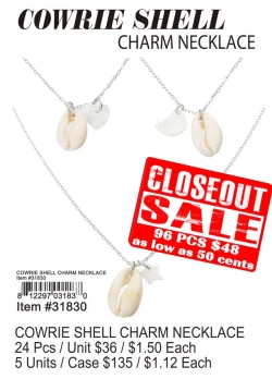 Cowrie Shell Necklace with Charm - Closeout 96 Pcs.